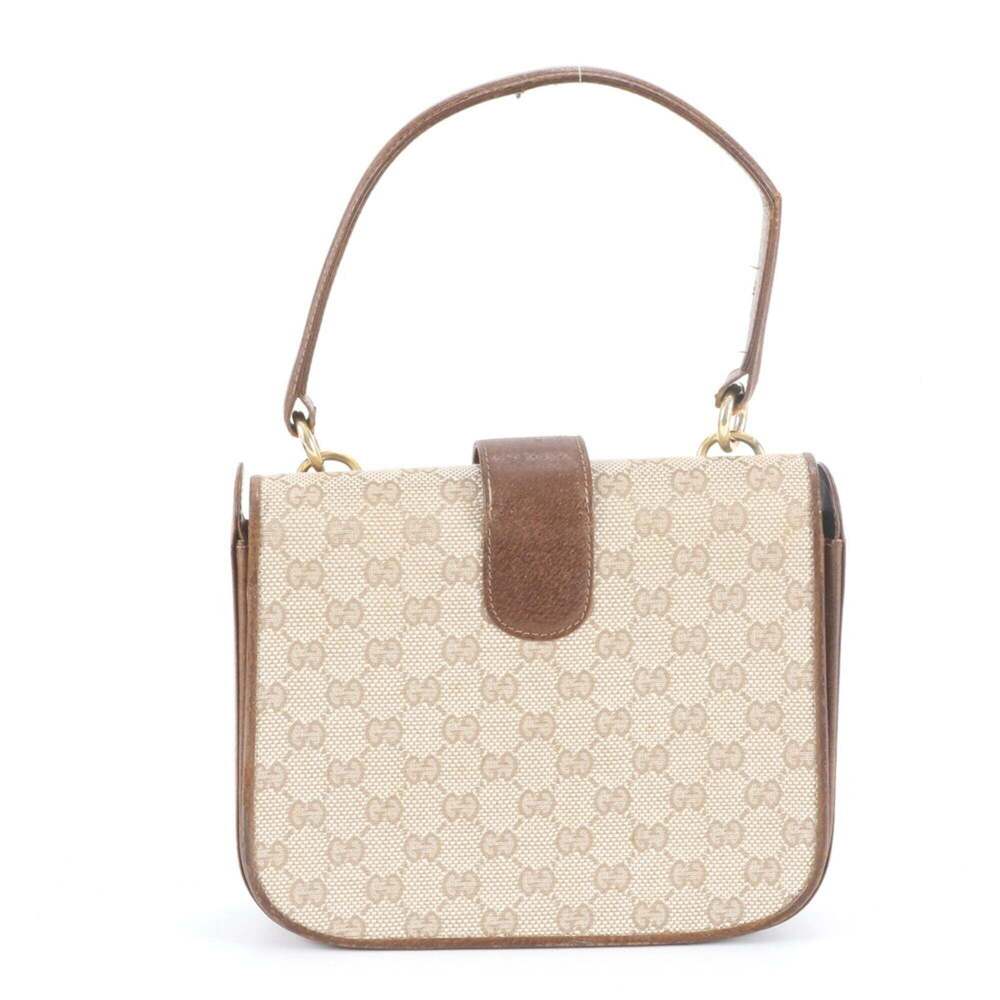 Vintage Old Gucci GG Canvas Leather Handbag Tote Bag - Beige Brown Women's - Picture 3 of 10